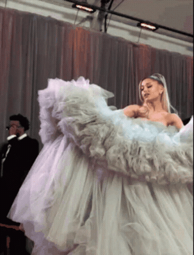 Ariana Grande In Large White Dress GIF