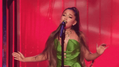 Ariana Grande Singing On Stage In Green Dress GIF
