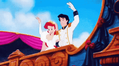 Ariel And Prince Eric Waving On Balcony GIF