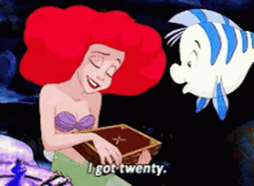 Ariel From The Little Mermaid Is Holding A Book Next To A Fish And Says I Got Twenty GIF