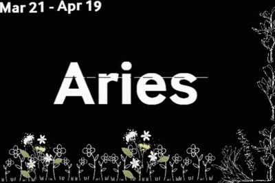 Aries Word With White Flowers On Black GIF