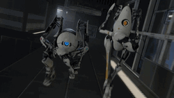 Armed Atlas And P-Body Attacking Portal 2 GIF
