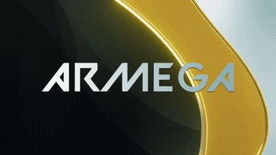 Armega Word on Black and Yellow Background