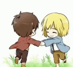 Armin Arlert And Eren Happily Jumping GIF