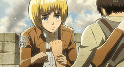 Armin Arlert And Eren Yeager Hold Hands GIF