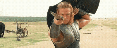 Armored Man Carrying Shield And Sword On Back GIF