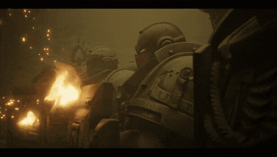 Armored Man Standing Before Fire With Flame GIF