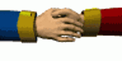 Arnold Handshake Blue And Red Suit GIF
