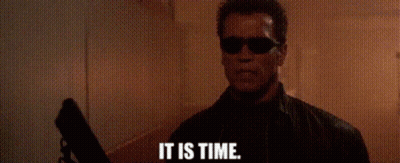 Arnold Schwarzenegger Holding Gun Saying It Is Time GIF