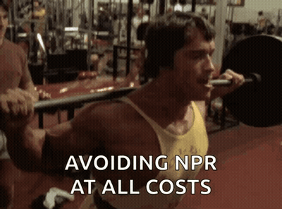 Arnold Schwarzenegger Squatting Avoiding NPR At All Costs GIF