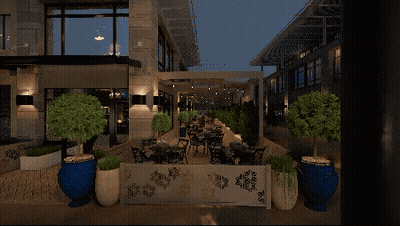 Artist Impression Of Restaurant With Pergola GIF