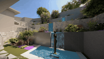 Artist Impression Of Swimming Pool And Waterfall GIF