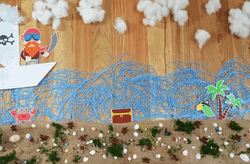 Artwork Of Sailing Pirate And Parrot On Beach GIF