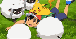 Ash And Pikachu Surrounded By Many Wooloo GIF