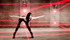 Asian Lady Dodging Security Laser Beams GIF