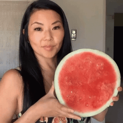 Asian Lady Holding Watermelon Fruit GIF