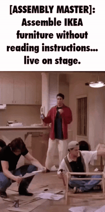 Assembly Master Assemble Ikea Furniture Without Reading Instructions ... Live On Stage .. GIF