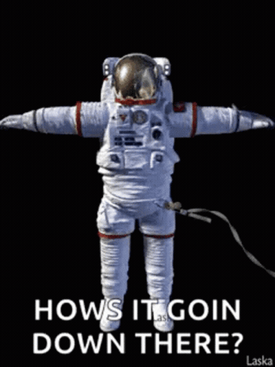 Astronaut Arms Outstretched Saying How's It Goin Down There GIF