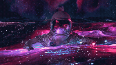 Astronaut Floating In Purple And Pink Galaxy GIF