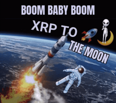 Astronaut Flying In Space Boom Baby Boom XRP To The Moon GIF