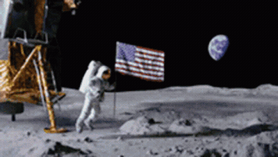 Astronaut Holding American Flag On Moon GIF