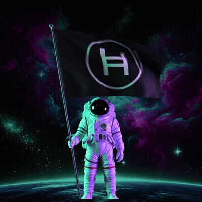 Astronaut Holding Black Flag With H In Circle GIF