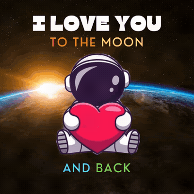 Astronaut Holding Heart Saying I Love You To The Moon And Back GIF