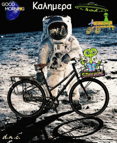 Astronaut Riding Bike Saying Stay Home GIF