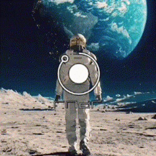 Astronaut Walking On Moon With Planet GIF