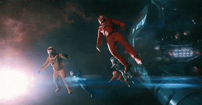 Astronauts Flying In Space With Orange Suit GIF