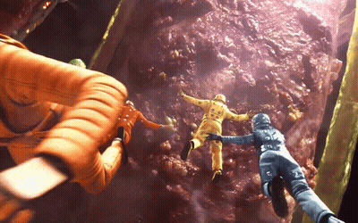 Astronauts Flying With Letter A On Chest GIF