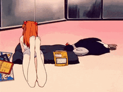 Asuka Evangelion Lying Down Snacking GIF