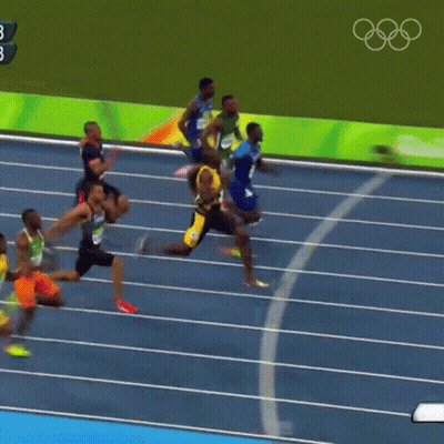 Athletes Running On Track With Omega Logo GIF