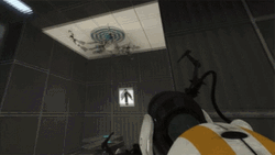 Atlas Robot Character Bouncing Off Portals GIF