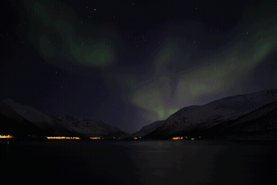 Aurora Borealis Shining Over Lake GIF