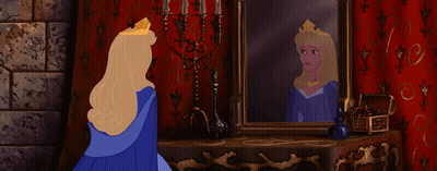 Aurora Looking At Her Reflection In Mirror GIF