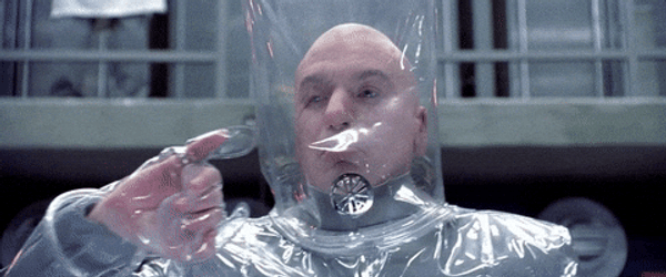 Austin Powers Dr Evil Wearing Plastic Suit GIF