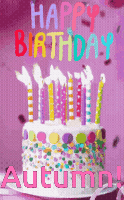 Autumn Birthday Card With Cake And Candles GIF