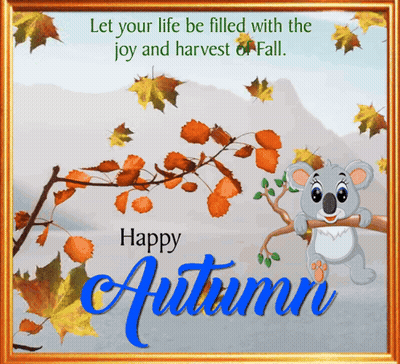 Autumn Greeting Card Koala on Tree Branch
