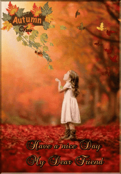 Autumn Greeting Card Little Girl In Woods GIF