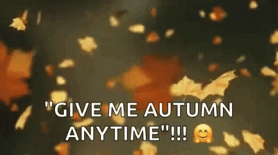 Autumn Leaves Are Falling In The Air And The Words " Give Me Autumn Anytime " GIF