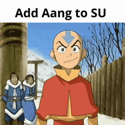 Avatar Aang From Avatar The Last Airbender Standing In Front Of A Fence With The Words Add Aang To Su Above Him GIF