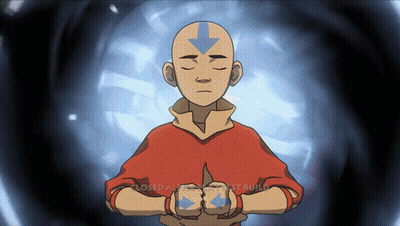 Avatar Aang Meditating In Front Of Blue Background Saying Closed Airbender Next Build GIF