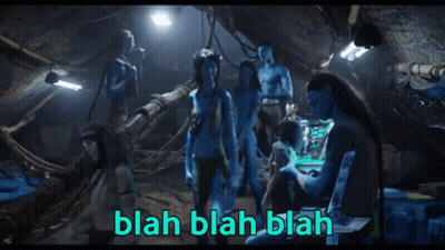 Avatar Characters Standing In Dark Room Saying Blah Blah Blah GIF