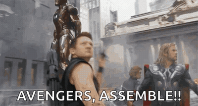 Avengers Assemble In Front Of Building GIF