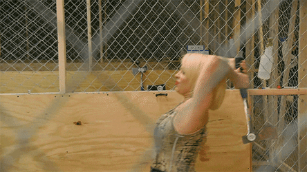 Axe Throwing Angry Woman GIF