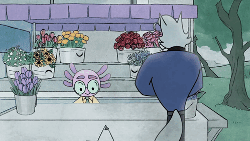Axolotl And Wolf With Flowers GIF