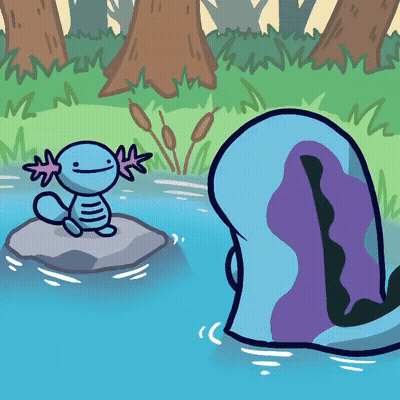 Axolotl Sitting On Rock In Lake GIF