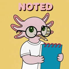 Axolotl With Glasses Holding Notebook And Pencil GIF