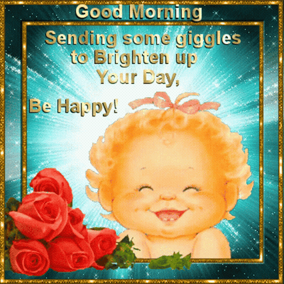 Baby And Roses Good Morning Card GIF
